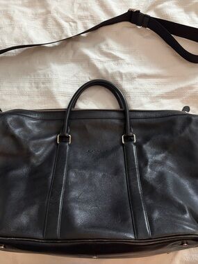 Coach Black Leather Duffel with Top Handles and Shoulder Strap extra large 50”